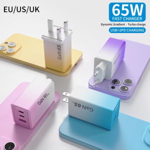 Củ sạc nhanh GaN 65W màu gradient nhiều cổng chân EU US UK vạn năng