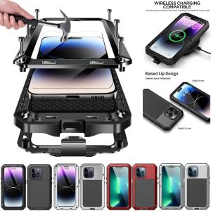 Heavy Duty Military Tough Metal Case For iPhone 16 15 14 13 12 11 Pro Max XS XR 8 Plus Shockproof Protective Cover Gorilla Glass