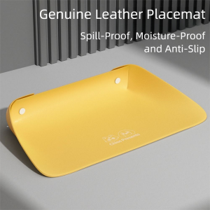 YAZHE PU Leather Pet Anti Spill Placemat Waterproof Creative Cat Bowl Mat Pet Supplies Thicken Dog Food Pad Prevent Food and Water Spills