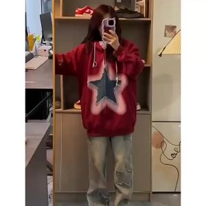 Quảng Đông M♢YOUTANG Áo Khoác Hoodie Dáng Rộng Cao Cấp Thời Trang Đường Phố r Hình Ngôi Sao Miếng Vá Phong Cách Mỹ Cho Nam Và Nữ niche3/22