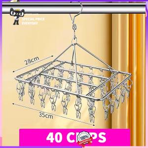 Multi Clip Hanger 32 Clamps Foldable Sock Drying Rack Heavy Duty Plastic Clothes Rail Windproof for Underwear Baby Socks Student Dorm Portable Space Saving for Balcony Laundry