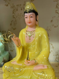 Tượng Phật Quan Âm Ngồi Đài Sen Đá Nhập Cao Cấp 3 Màu Chuẩn Đẹp (Trắng Xanh Vàng) - Tượng Cao 30cm