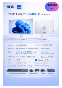 AOC A24A66-1 AIO All in One Desktop PC Computer 24 inch PC Full Set Intel Core i5 7th/8th/9th Generation processor 16G RAM 1TB SSD Built-in bluetooth、WiFi、speaker For Home/Office/Gaming 1920*1080 Large IPS FHD Monitor