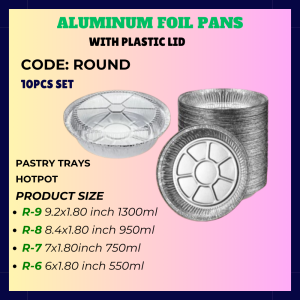 FNM Sports Aluminum Round Pans Microwavable Foil Trays with Plastic Lid Round Aluminum Foil Food Container