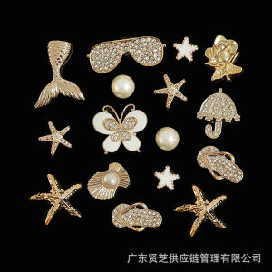 16Pcs Crocs Jibbitz Charms Beach Themed Fish Tail Starfish Water Diamond Butterfly Shoe Flower Detachable Shoe Buckle Decoration for Crocs