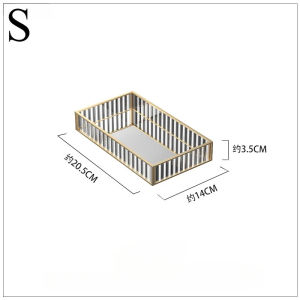 LDIES 1pc Striped Glass Storage Tray Dressing Table Cosmetics Storage Metal Framed Mirror Tray Bathroom Accessories Home Decor P9Q2M