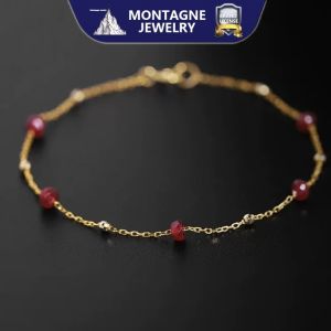 Montagne Jewelry 18k Pure Gold bracelet for women Faceted stone Design Fine Jewellery Natural 3mm Ruby Bracelets Cuff