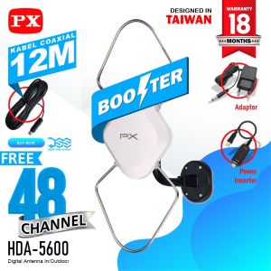 Antena TV Digital Analog Indoor Outdoor Booster Free Kabel 12 Meter PX HDA-5600