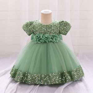MQATZ Toddler Girls 1st Birthday Clothes Bow Cute Baby Baptism Gown Kids Wedding Party Elegant Princess Vestidos Christmas Costume N2116