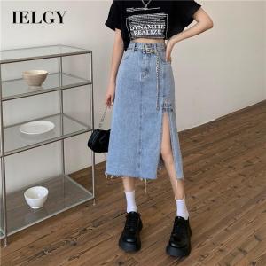 IELGY Chân Váy Xẻ Tà Denim Dáng Ôm Cạp Cao Cỡ Lớn Dài Vừa Cho Nữ
