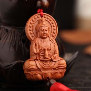 ANSINE Car Pendulum Feng Shui Gift Chinese Tassel Ornaments Lotus Guanyin Rearview Mirror Pendant Car Key Chain Art Sculpture Car Decoration Car Pendant Guanyin Pendant Car Ornaments Interior Accessories