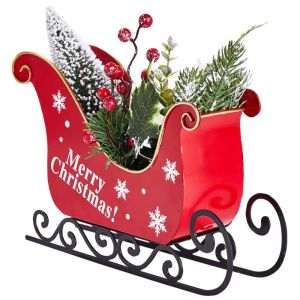 CEMOMEF Wrought Iron Sleigh Car Ornament Unique Durable Christmas Sleigh Ornament Mini Reusable Santa Claus Sled Figurine Shop