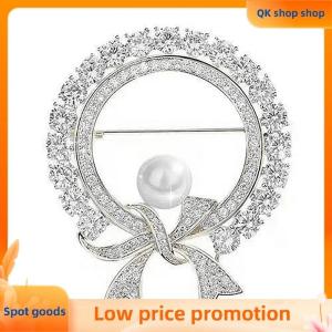 ✨QK shop✨ Round White Crystal Pearl Cute Bowknot Brooches For Women Fashion Creative Luxury Alloy Anti-glare Lapel Clothes Fixed Pins