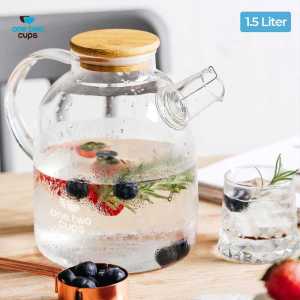 One Two Cups Teko Kaca Teh Pitcher Borosilicate Glass 1.5L Tea Pot Tahan Panas Super Jumbo - TP-760