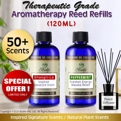Biolife Aromatherapy Reed Diffuser Refill (120ml) 50+ Scents of Inspired Signature Scents / Hotel Scents / Natural Plant Scents / Essential Oil Scents. Long lasting