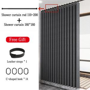 Shower Curtain Bathroom Wireless Waterproof Foldable Shower Curtain for Bathroom Partition Imitation Linen Bathroom Curtain