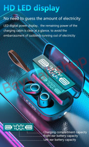 BS Bluetooth 5.1 TWS Earphone w/Time&Light Stereo Wireless Earbus HIFI Sound Sport Earphones