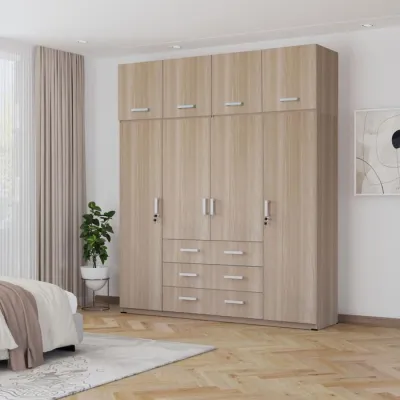 IDEA IDAHO Lemari Pakaian Kayu 4 Pintu Besar Modern Minimalis Cream Walnut - White Glossy