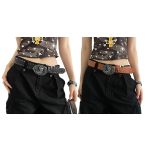 Khắc Phong Cách Punk Thắt lưng nữ có thể điều chỉnh Cowgirl chất liệu da PU với Studded đinh tán cho trang phục giản dị