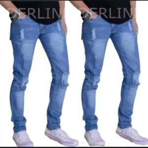celana pensil sobek ripped priacelana sobek lutut priacelana jens sobek priacelana pria sobek Polos Slim-fitting Slim-fitting