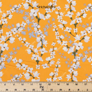 ผ้าคอตต้อน 100% ลายดอกบุหงาส่าหรี พื้นสีพาสเทล หน้ากว้าง 45 นิ้ว ผ้าเมตร ผ้าหลา