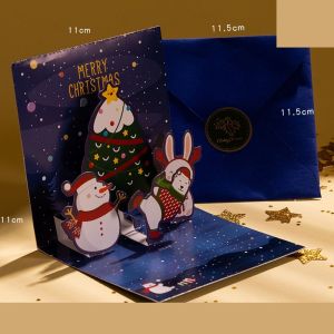 FDGFGG Christmas Tree Merry Christmas 3D Cards Handwriting Thank You Christmas Pop-Up Cards Cute Blessing New Year Greeting Cards Christmas Decoration