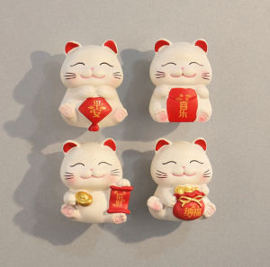 【2026 New Year Refrigerator Magnet】Maneki-neko Resin 3D Refrigerator Magnet Creative Magnetic Sticker Mascot Ornament