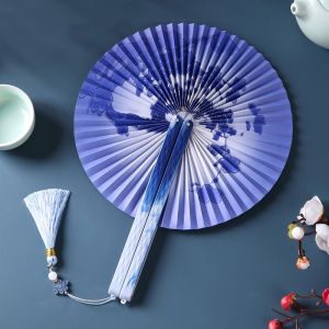SDFBN with Tassel Round Folding Hand Fan ic Plastic Handle Shell-Shaped Dance Fan Creative Paper Retro Handheld Fan Home Decoration