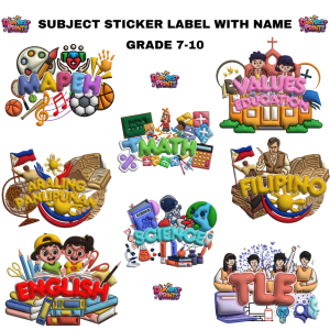 Subject Sticker Labels WITH NAME for notebook scratch proof high quality stickers (3DG) SOLD PER SET