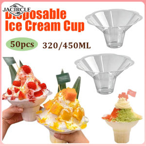JACIRCLE 50PCS Disposable Pudding Cup Yogurt Cups Clear Flower Snow Cone Cup Shaved Ice Bowl Cream Cup