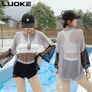 Luoke Swimming Suit Women Split Tulle patchwork sun top 3psc Elegant and simple to protect privacy（Free shopping）In stock