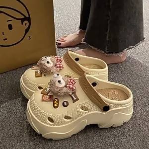 [Free Shipping] Baotou PVC Thick-Soled Clogs WomenS Summer Garden Shoes Height-Increasing Non-Slip Odor-Resistant Sandals Beach Shoes WomenS Outdoor Footwear