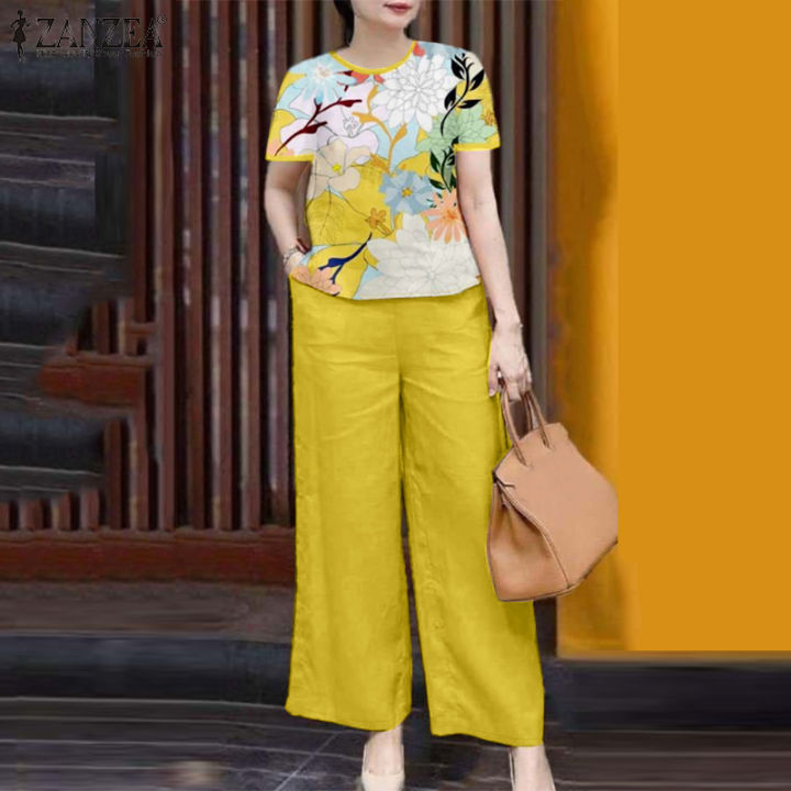 Fancystyle ZANZEA Women Casual Suits Floral Print Short Sleeve