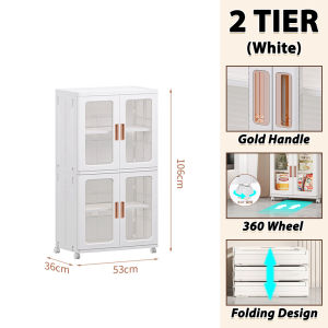 Worthbuy Stackable 2 Door Box Foldable Storage Box Wardrobe Storage Cabinet With 360° Rotatable Wheel Kotak Baju Lipat