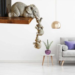 FULUPUGANG Resin Mother and Two Babies Gift Maternal Love Hand-Painted Ornaments Mothers Day Elephant Figurines Shelf Decor Collections Elephant Statue