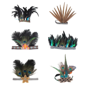 Phong Cách Bohemia hairband với Feather & Rhinestone decors phong cách dân tộc Băng đô co dãn cho cô gái lễ hội bữa tiệc Halloween