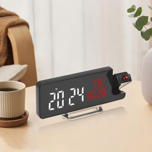 ALLLUCK 180 ° Sự xoay chuyển Đồng hồ báo thức chiếu hình kỹ thuật số Cấp nguồn qua USB Nhiệt độ Độ ẩm Ngày tháng Đồng hồ để bàn Sáng tạo Chế độ ban đêm Đồng hồ LED gương cho phòng ngủ