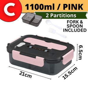 【SKIT SG】2/3 Grid Bento Lunch Box Microwave Safe Freeze Safe Leak Proof Design with Secure Clips & Silicone Seal 2 Grids / 3 Grids Lunch Box Work Student Outdoor Activities Travel Microwave Heating Food Container Plastic Bento Box Free Fork And Spoon