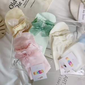 Fashion Elegant Cotton Ruffle Frilly Crew Socks for Women Cute Ribbon Bowknot Solid Color Middle Tube High Ankle Socks