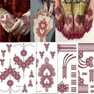 NBANLIKE Red Mehndi Stickers Henna Tattoo Stickers Legs Arm Lace Fake Tattoo Red Henna Tattoo Decals Fashion Waterproof Temporary Tattoo Women/Lady