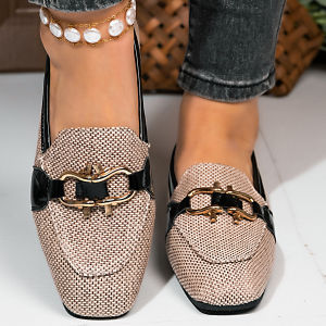Free Shipping New WomenS Casual Flats Plus-Size WomenS Shoes Square-Toe Flat-Soled Slip-On Loafers With Chain Detailing WomenS Shoes