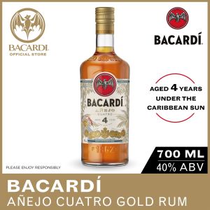 BACARDI Anejo Cuatro Aged Gold Rum - 700ml / 70cl 40% ABV - Aged Four Years Under the Caribbean Sun