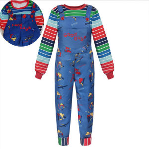 Adult Chucky Cosplay Costume with Striped Shirt and Jumpsuit for Chucky Overalls Halloween Costumes2026