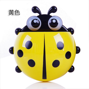 Cartoon Ladybug Toothbrush Holder with Suction Cup Bathroom Wall Mounted Powerful Suction Cup Storage Rack Household Bathroom Accessories
