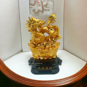 JASONGO123 Medium Size 2024 Chinese Zodiac Fortune Dragon Golden Resin Collectible Figurines Table Decor Statue