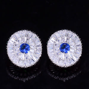 SEQUITO Classic Round Stud Earrings Paved Setting Sparkling White Blue AAA Cubic Zirconia Crystal Simple Style Female Silver Color Daily Wear Jewelry for Lady Girls SE703