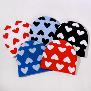 Đàn hồi Windproof Mũ Beanie dệt kim họa tiết trái tim hat đối với phụ nữ nam giữ tai mũ ấm thời tiết lạnh handmade Beanies