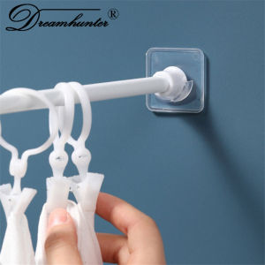 Dream Hunter 2/4 Pcs Transparent Curtain Rod Holder Rack Self Adhesive for Hanging Curtain Rod Bathroom Organizer Bracket Support Rack No Drilling
