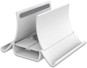 Gravity Vertical Laptop Holder Notebook Stand Adjustable Auto Shrink Width Gaming Laptop Bracket for All Laptop Models (White)
