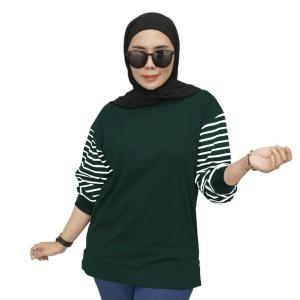 T-Shirt Lengan Panjang Oversize Katun Campuran Warna Cerah